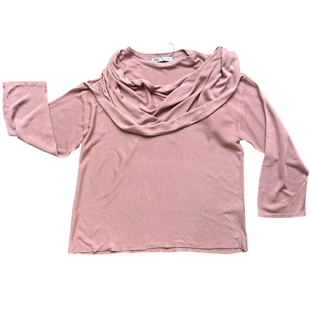 Zara Knit Sweater with Scarf Soft Pink Sz Sm/Med - Picture 4 of 5